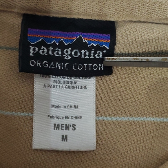 Patagonia Polo Shirt Mens Short Sleeve Tan Striped Organic Cotton Size Medium - Picture 6 of 10